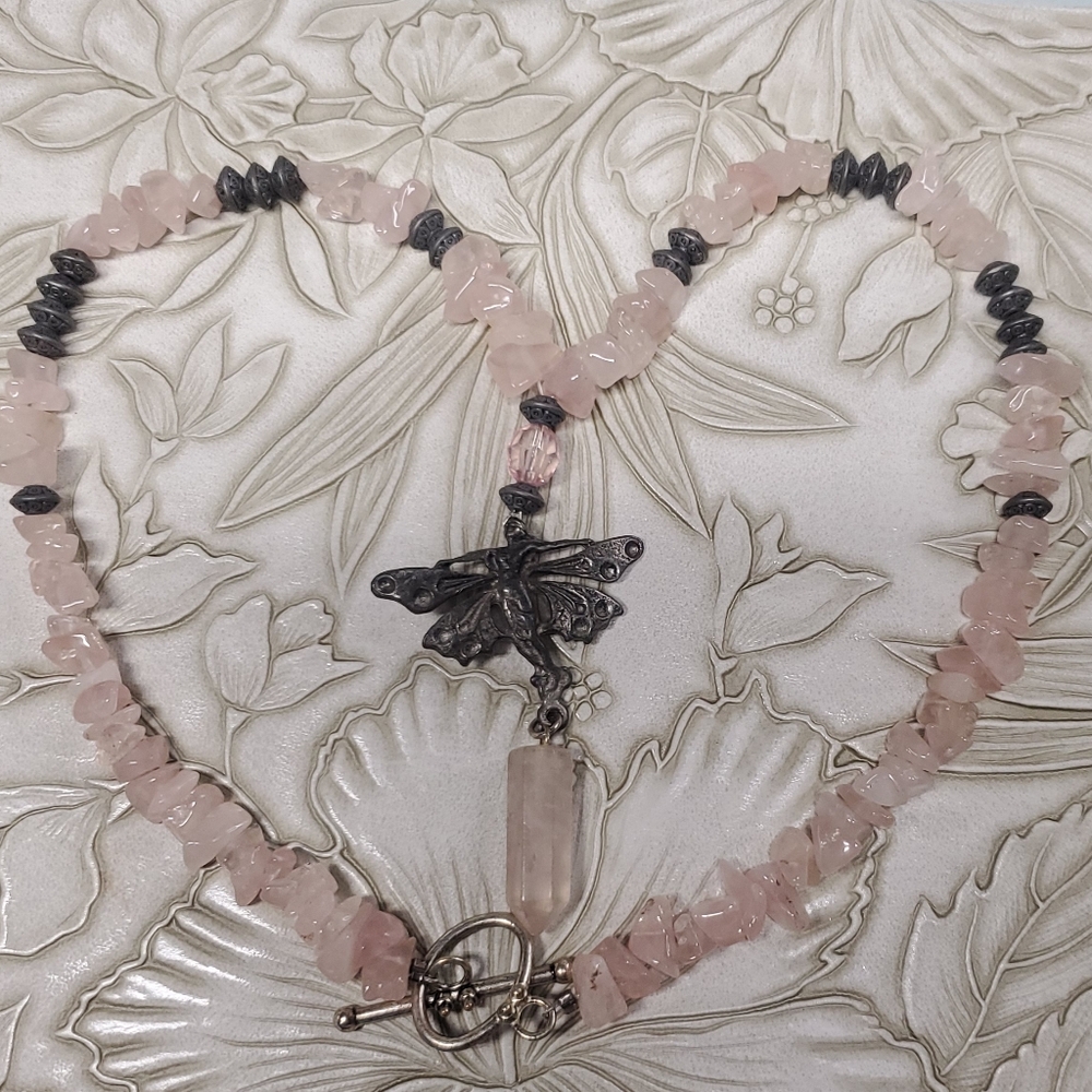 NWT Rose Quartz 16" Beaded Fairy Necklace